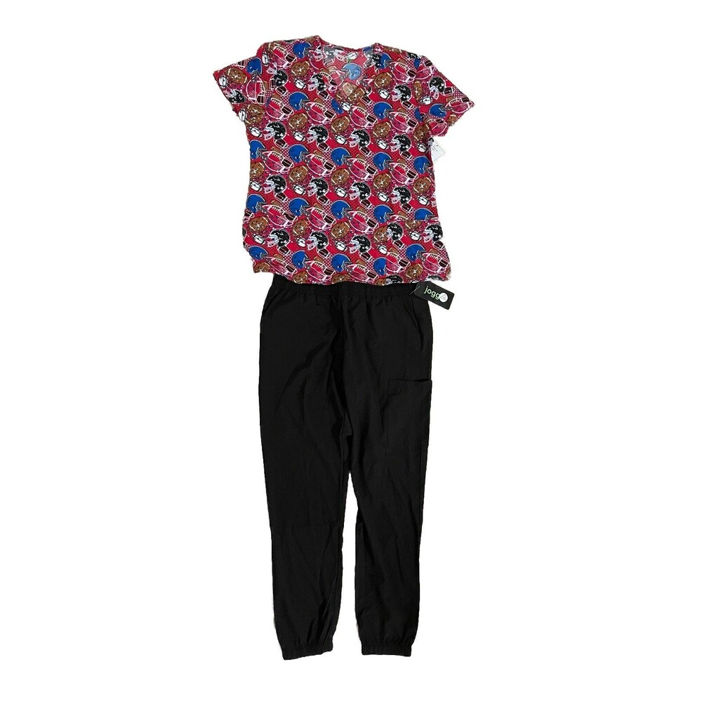 Green Town Women's Scrubs Uniform Set Print Top and Jogger Pant, Easy Care Large